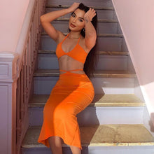 Load image into Gallery viewer, Vacation Causal Sexy Bandage Beach Midi Dress Women Halter Cut Out Backless Bodycon Party Long Dresses 2021 Summer Club Outfits