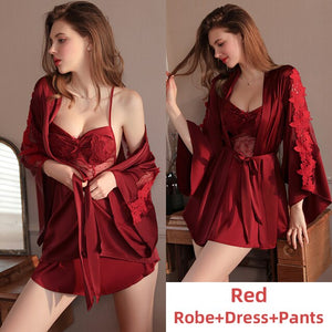 Victorian Dress Women Pamajas Sets Ruffle Sleeve Night Wear Camisole Lace Sleepwear Backless Bathrobe Lingerie Nightgown Summer