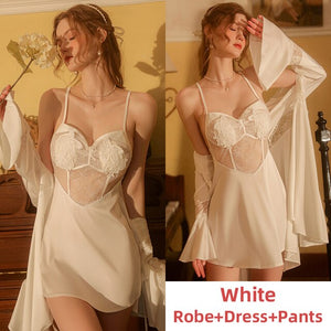 Victorian Dress Women Pamajas Sets Ruffle Sleeve Night Wear Camisole Lace Sleepwear Backless Bathrobe Lingerie Nightgown Summer