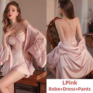 Victorian Dress Women Pamajas Sets Ruffle Sleeve Night Wear Camisole Lace Sleepwear Backless Bathrobe Lingerie Nightgown Summer