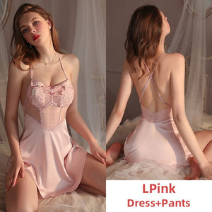 Victorian Dress Women Pamajas Sets Ruffle Sleeve Night Wear Lace Sleepwear Backless Bathrobe Camisole Lingerie Nightgown Summer