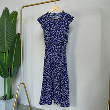 Load image into Gallery viewer, Vintage Butterfly Sleeve Ruffles Heart Dot Print Dress Women Medium Long Chiffon Ladies Spring Summer Dress Red Black Blue