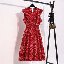 Load image into Gallery viewer, Vintage Butterfly Sleeve Ruffles Heart Dot Print Dress Women Medium Long Chiffon Ladies Spring Summer Dress Red Black Blue