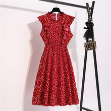 Load image into Gallery viewer, Vintage Butterfly Sleeve Ruffles Heart Dot Print Dress Women Medium Long Chiffon Ladies Spring Summer Dress Red Black Blue