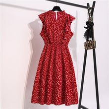 Load image into Gallery viewer, Vintage Butterfly Sleeve Ruffles Heart Dot Print Dress Women Medium Long Chiffon Ladies Spring Summer Dress Red Black Blue