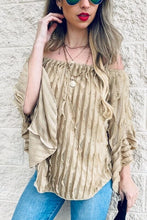 Load image into Gallery viewer, Vintage Distressed Folds Slash Neck Women Tops Chic Heavy Industry Three Dimensional Fold Design Loose Lantern Sleeve Shirts
