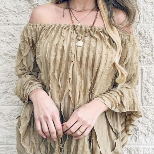 Vintage Distressed Folds Slash Neck Women Tops Chic Heavy Industry Three Dimensional Fold Design Loose Lantern Sleeve Shirts