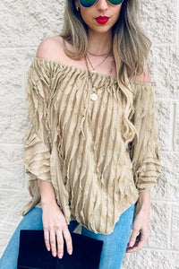 Vintage Distressed Folds Slash Neck Women Tops Chic Heavy Industry Three Dimensional Fold Design Loose Lantern Sleeve Shirts