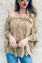 Load image into Gallery viewer, Vintage Distressed Folds Slash Neck Women Tops Chic Heavy Industry Three Dimensional Fold Design Loose Lantern Sleeve Shirts
