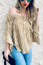 Load image into Gallery viewer, Vintage Distressed Folds Slash Neck Women Tops Chic Heavy Industry Three Dimensional Fold Design Loose Lantern Sleeve Shirts