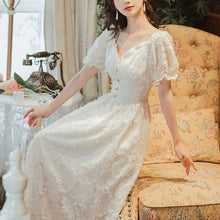 Load image into Gallery viewer, Vintage Elegant Dress Women French Retro Kawaii  Lace Up Sweet Dress Female Puff Sleeve Casual  Fit Chic Party Dress Summer 2021