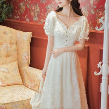Load image into Gallery viewer, Vintage Elegant Dress Women French Retro Kawaii  Lace Up Sweet Dress Female Puff Sleeve Casual  Fit Chic Party Dress Summer 2021