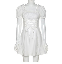 Load image into Gallery viewer, Vintage Elegant White Summer Dresses Light Mini Sexy Dress Women Casual Puff Sleeve Square Collar Bow Bodycon Bandage Party Robe