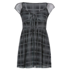 Load image into Gallery viewer, Vintage Fashion V-Neck Plaid Mesh Dress Female High Waist Lace Up Summer Dress Pleated Double Layer 90s Sundress Gothic Dark