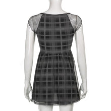 Load image into Gallery viewer, Vintage Fashion V-Neck Plaid Mesh Dress Female High Waist Lace Up Summer Dress Pleated Double Layer 90s Sundress Gothic Dark