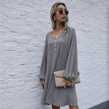 Load image into Gallery viewer, Vintage Fashion Women&#39;s Dress Casual Loose O Neck Lantern Long Sleeve Drawstring Bandage Dress Lady Spring New Solid Knit Dress