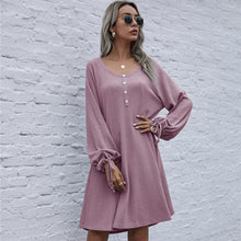Load image into Gallery viewer, Vintage Fashion Women&#39;s Dress Casual Loose O Neck Lantern Long Sleeve Drawstring Bandage Dress Lady Spring New Solid Knit Dress