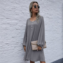 Load image into Gallery viewer, Vintage Fashion Women&#39;s Dress Casual Loose O Neck Lantern Long Sleeve Drawstring Bandage Dress Lady Spring New Solid Knit Dress