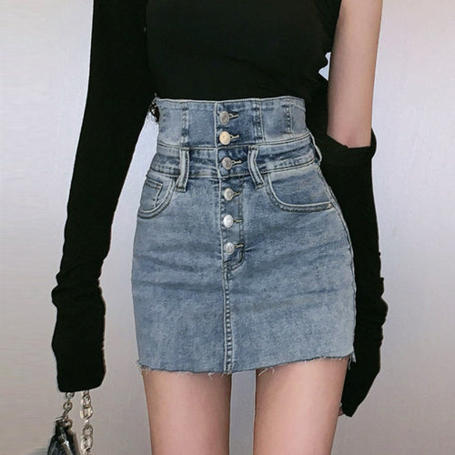 Vintage High Waist Denim Skirt for Women Simple Trendy Streetwear All Match Casual Faldas Mujer Korean Style Chic Summer Jupe