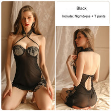 Load image into Gallery viewer, Vintage Nightgowns Black Nightwear Sexy Sleepwear Female Summer Lace Chest Pad Strap Nightdress Homewear Suit Sleeping Dress