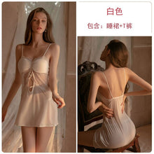 Load image into Gallery viewer, Vintage Nightgowns with Cotton Pad Sexy Nightdress Silk Lace Underwear Back Buckle Strap Night Dress Silk Sleepwear Sleep Tops