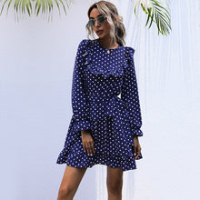Load image into Gallery viewer, Vintage Polka Dot Ruffle Dress Women Casual Long Sleeve High Waist Sashes Dress 2021 Spring New Fashion Sweet A-Line Mini Dress