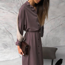 Load image into Gallery viewer, Vintage Solid Sashes Shirt Dress Women Turn-Down Collar Button Long Sleeve Dress New Fashion Autumn Elegant Pocket Midi Dresses