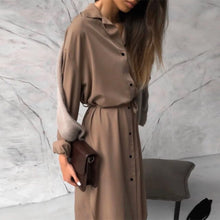Load image into Gallery viewer, Vintage Solid Sashes Shirt Dress Women Turn-Down Collar Button Long Sleeve Dress New Fashion Autumn Elegant Pocket Midi Dresses