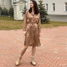 Load image into Gallery viewer, Vintage Solid Sashes Shirt Dress Women Turn-Down Collar Button Long Sleeve Dress New Fashion Autumn Elegant Pocket Midi Dresses
