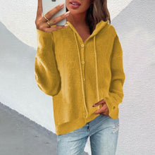 Load image into Gallery viewer, Vintage Solid Women Blouse Autumn Fashion Cardigan Elegant V Neck Long Sleeve Button Hooded Casual Lady Office Shirts Loose Tops