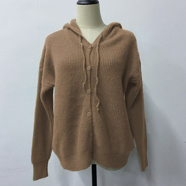 Vintage Solid Women Blouse Autumn Fashion Cardigan Elegant V Neck Long Sleeve Button Hooded Casual Lady Office Shirts Loose Tops