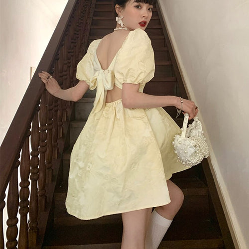 Vintage Square Collar Party Evening Dress Women Puff Sleeve Slim Waist Sweet Summer 2022 Dress Elegant Korean Style Chic Vestido