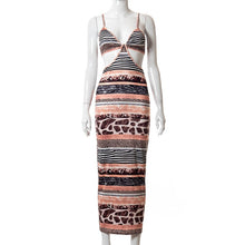 Load image into Gallery viewer, Vintage Strap Print Sexy Bodycon Long Dress Women Backless Cut Out Vacation Midi Dresses 2021 Summer Casual Party Beach Sundress