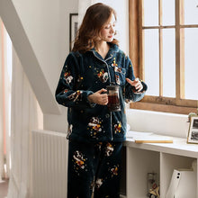Load image into Gallery viewer, Warm Winter Pajamas Set Women Sleepwear Warm Flannel Long Sleeves Pajamas Dark Blue Homewear Thick Home Suit M L XL XXL XXXL