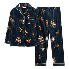Load image into Gallery viewer, Warm Winter Pajamas Set Women Sleepwear Warm Flannel Long Sleeves Pajamas Dark Blue Homewear Thick Home Suit M L XL XXL XXXL