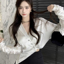 Load image into Gallery viewer, White Casual Elegant Blouse Autumn 2021 Long Sleeve France Korean Chic Blouse Women Irregular High Street Designer Clothing 2021