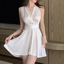 Load image into Gallery viewer, White Dress Women French Slim Sexy Backless V-neck Sleeveless Elegant Solid Dresses Ladies Summer Party Holiday Vestidos Woman