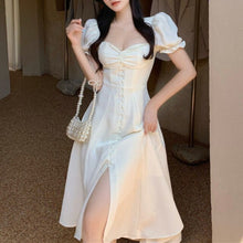Load image into Gallery viewer, White Elegant Split Dress Women Summer Korean V-Neck Sweet Sexy Midi Dress Female Puff Sleeve Japanese Strapless Party Dress