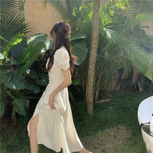 Load image into Gallery viewer, White Elegant Split Dress Women Summer Korean V-Neck Sweet Sexy Midi Dress Female Puff Sleeve Japanese Strapless Party Dress