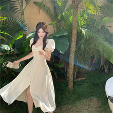 Load image into Gallery viewer, White Elegant Split Dress Women Summer Korean V-Neck Sweet Sexy Midi Dress Female Puff Sleeve Japanese Strapless Party Dress