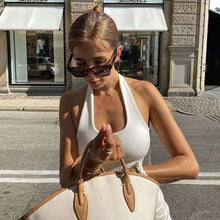 Load image into Gallery viewer, White Halter Sexy Backless Tank Tops Women Backless Streetwear Basic Sleeveless Ribbed Knit Vest Top Cropped Female Fashion 2021