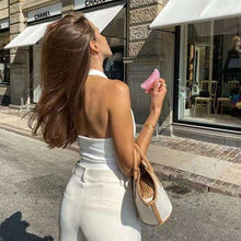 Load image into Gallery viewer, White Halter Sexy Backless Tank Tops Women Backless Streetwear Basic Sleeveless Ribbed Knit Vest Top Cropped Female Fashion 2021