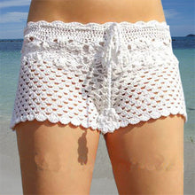Load image into Gallery viewer, White Knitted Crochet Shorts Women Fashion 2022 Summer See-through Elastic Waist Shorts Beach Tight Shorts Bikini Bottom