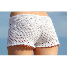 Load image into Gallery viewer, White Knitted Crochet Shorts Women Fashion 2022 Summer See-through Elastic Waist Shorts Beach Tight Shorts Bikini Bottom