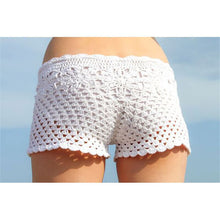 Load image into Gallery viewer, White Knitted Crochet Shorts Women Fashion 2022 Summer See-through Elastic Waist Shorts Beach Tight Shorts Bikini Bottom