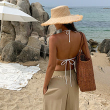 Load image into Gallery viewer, White Knitted Swimsuit Female Two-piece Bikini Sexy Backless Swimwear Low Waist Bandage Bathsuit Summer Beach Biquinis Pad