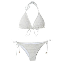 Load image into Gallery viewer, White Knitted Swimsuit Female Two-piece Bikini Sexy Backless Swimwear Low Waist Bandage Bathsuit Summer Beach Biquinis Pad