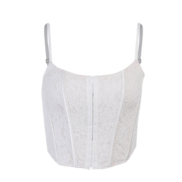 White Lace Crop Tops for Women Fashion E Girl Clothes Sexy Corsets To Wear Out Club Cami Tank Top 2022 Spring New Fairycore