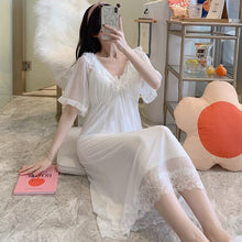 Load image into Gallery viewer, White Long Sleepwear Lace Women Vintage Nighty Ladies Elegant Japanese Nightgowns Sexy Hot Erotic Homewear Suit Ruffles Lolita