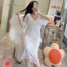 Load image into Gallery viewer, White Long Sleepwear Lace Women Vintage Nighty Ladies Elegant Japanese Nightgowns Sexy Hot Erotic Homewear Suit Ruffles Lolita